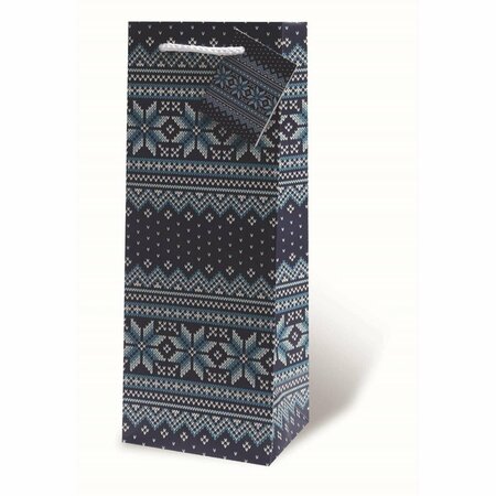 WRAP-ART Holiday Sweater Printed paper Bag with Plastic Rope Handle Blue 17870